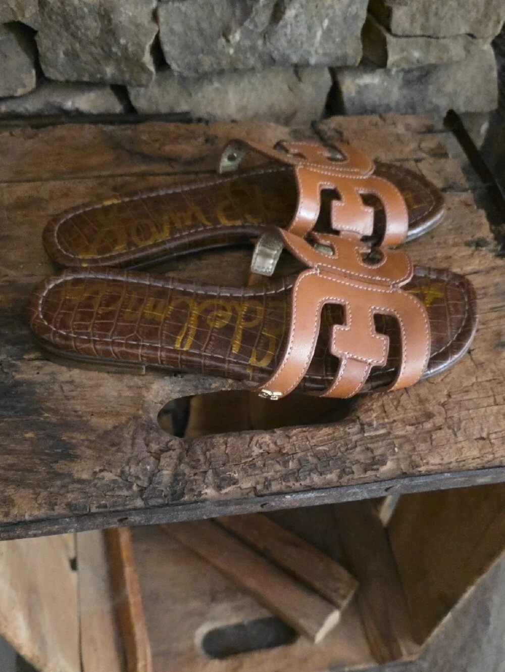 Sam Edelman Brown Leather Slide Sandals